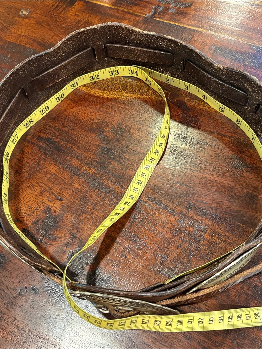 Vintage Ralph Lauren 90s Western Wide Brown Leather Concho Belt size Large - Picture 6 of 15